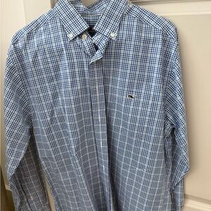 Vineyard Vines Men's Blue Checkered Shirt (Medium)